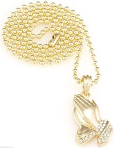 Praying Hands Necklace New Iced Out Pendant 27 Inch 3mm Ball Style Chain Jesus - £12.77 GBP