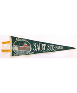 Vtg SAULT STE MARIE Canada Pennant-Felt-22&quot;-Triangle Flag Banner-Green-s... - €22,24 EUR