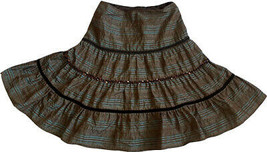 New NANETTE LEPORE 0 flared tiered taffeta skirt lined brown turquoise sequins  - £77.35 GBP