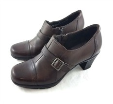 Clarks Bendables Brown Leather Clogs Cap Toe Shoes Buckle Womens 8 M - £23.62 GBP