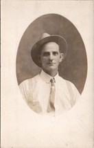 RPPC Handsome Gentleman Hat Suspenders Tie Oval Portrait c1915 Postcard F26 - £6.25 GBP