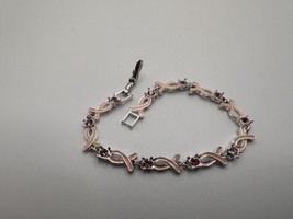 Vintage AVON Pink Enamel Breast Cancer Pink Ribbon Bracelet 7&quot; - £11.84 GBP