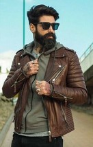Mens Brown Leather Jacket Sheepskin Biker Motorcycle Moto Men Leather Ja... - £93.07 GBP+