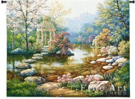 53x40 GAZEBO Spring Garden Stream Floral Tapestry Wall Hanging - £134.50 GBP