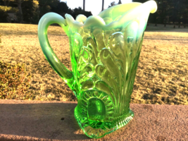 Opalescent Glass Pitcher Tokyo Pattern Green Color Jefferson Glass Co Circa 1907 - £158.84 GBP