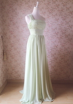 Sage Green One Shoulder Maxi Dress Plus Size A-line Chiffon Sage Prom Dress image 2