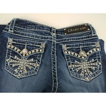 L.A. Idol USA Embroidered Beaded Jeweled Distressed Whiskered Jeans Size 3 - £19.06 GBP