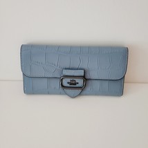 Coach CP244 Croc Embossed Leather Morgan Slim Wallet Clutch Cornflower Blue - $116.41