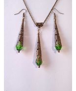 Victorian Emerald green bronze jewelry set emerald green necklace green ... - €45,13 EUR