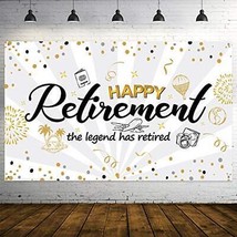 Happy Retirement Party Decorations, Extra Large Fabric Black Gold Sign P... - £10.57 GBP