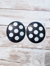 Vintage Clip On Earrings Oval Shape Black with White Spots 1 &amp; 3/8&quot; - £10.38 GBP