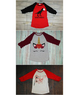 NEW Boutique Valentine&#39;s Day Unicorn Dinosaur Girls Ruffle Sleeve Shirt - £5.09 GBP