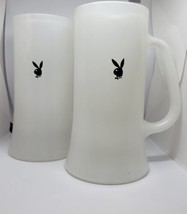 Vintage Playboy Club White Frosted Glass Beer Mugs with Bunny Logo Set of 2 - £31.02 GBP