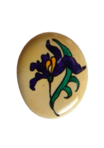 Vintage Purple Iris Oval Lapel Hat Pin Badge - $14.80