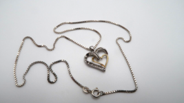 Vintage Sterling Silver Diamond Heart Pendant Necklace 18&quot; by SUN - £75.51 GBP