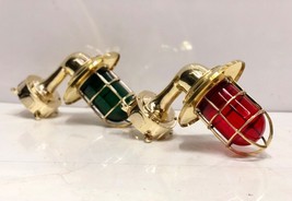 New Antique Nautical Brass Wall Light with Junction Box Red &amp; Green Glass Lot 2 - £269.41 GBP