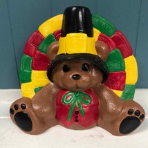 Vtg ‘94 Ceramic Kitschy Cute Teddy Bear Pilgrim Turkey Figurine Thanksgi... - $38.71