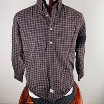 Woods &amp; Gray Shirt Mens Button Up Burgundy Blue Check Plaid Print Shirt Casual L - $35.99