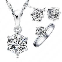 Woman&#39;s Birthday Gift Jewelry Set Fashion 925 Sterling Silver Crystal Necklace - £23.97 GBP