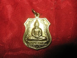 Asian Thailand Thai Buddha Buddhist Gold Tone Charm Medal Pendant Necklace - $14.84