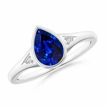 ANGARA 8x6mm Natural Sapphire Ring with Diamonds in Silver for Women, Girls - £370.43 GBP+