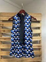 MICHAEL Michael Kors Blue Black Geometric Tie Neck Career Top Size M BBL JD - $6.92