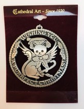 Cathedral Art Pewter Christmas Tree Ornament Cat Kitten Wishing You Purrfect .. - £12.78 GBP