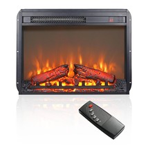 23 Inch Electric Fireplace Insert Ultra Thin Heater W/Log Set & Realistic Flame - £131.55 GBP