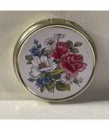 Vintage Pill Box Plastic Insert Gold Tone 2” Floral Flowers - €11,14 EUR