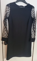 NWT Womens L Aphratti Black Round Neck Sheer Polka Dot Sleeves Cocktail ... - $18.81