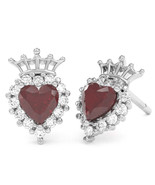 Ruby Diamond Claddagh motif Stud Earrings in 10k White Gold - $611.43 CAD