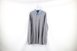 Vtg 90s Lands End Mens L Faded Heavyweight Denim Collar Long Sleeve Rugby Polo - £35.58 GBP