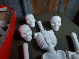 Old Unfinished Halloween Skeleton Ceramic Mold Parts Head Body Unused You Finish - £22.40 GBP
