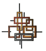 Geometric Square Wall Sculpture, Wood and Metal Wall Art, 38x37- Art69 - £143.87 GBP