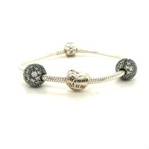 Vintage Sterling Pandora Heart Mom Love Symbol Pave CZ Charm Bracelet sz 6 1/2 - £130.55 GBP