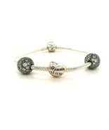Vintage Sterling Pandora Heart Mom Love Symbol Pave CZ Charm Bracelet sz... - £120.60 GBP