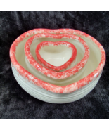 Nesting Bowls Heart Shaped Spongeware Set of 3 White Pink Vtg Cottagecore - $18.07