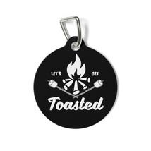 Personalized Pet Tags: &quot;Let&#39;s Get Toasted&quot; Campfire Design (1&quot; Round, White Meta - £13.84 GBP
