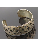 925 Sterling Silver - Vintage Brutalist Breaded Etched Cuff Bracelet - B... - $225.30 CAD