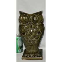 Tall 12&quot; Ceramic Owl Vase Dark Green Distressed Pedestal Flower Vase Owl Figure - £23.25 GBP