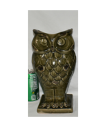 Tall 12&quot; Ceramic Owl Vase Dark Green Distressed Pedestal Flower Vase Owl... - £22.72 GBP