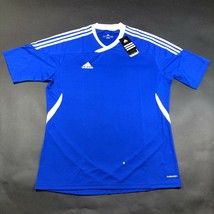 NEW Adidas Jersey T Shirt Womens S Blue White Striped Soccer V Neck Tiro 11 - £18.30 GBP