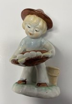 Vintage Boy Carrying Eggs in a Basket Ceramic Figurine - 1980&#39;s - £7.21 GBP