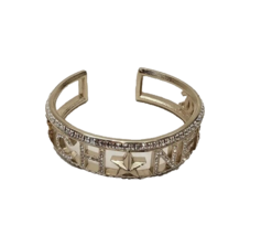 CHANEL Gold Tone Crystal Baguette Logo Cuff Bracelet $975+ Original Price - £666.87 GBP