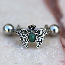 316L Stainless Steel Ornate Green Butterfly Cartilage Cuff Earring - £14.34 GBP