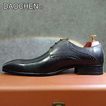 Luxury Men Real Leather Shoes Black Brown Lace Up Pointed Derby Oxfords Hand Pol - $139.87