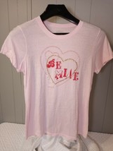 Old Navy Pink Sequin Heart Be Mine Valentine Short Sleeve Women&#39;s Top tshir Sz L - £6.12 GBP