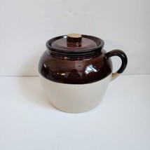 Vintage 2 Toned Stoneware Bean Pot One Handle Lid Crock - $14.01