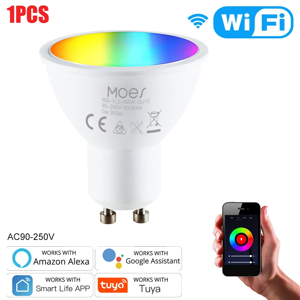 10-1PCS GU10 Tuya WiFi Light LED Bulbs Spotlight Dimmable RGB LED Bulbs Smart Li - £139.20 GBP