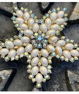 Vintage Estate Coro AB Rhinestone Faux Pearl Flower Star Large 2 1/2&quot; Br... - $39.95